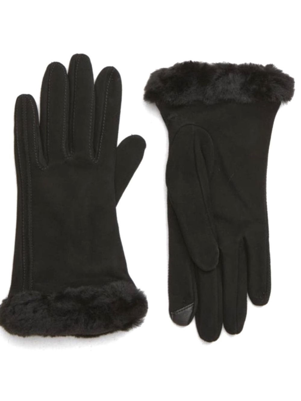 UGG Genuine Shearling Trim Suede Tech Tips Gloves Black NEW With Tag Size M